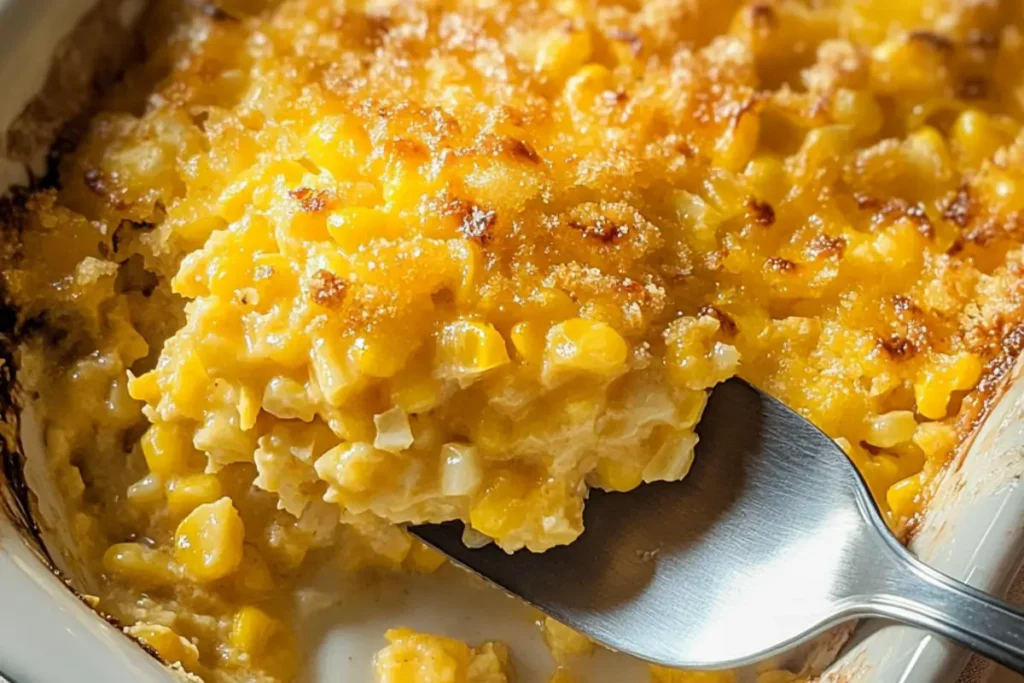 Featured image of Cracker Barrel Corn Casserole, showing a golden, crispy top and a creamy, indulgent interior