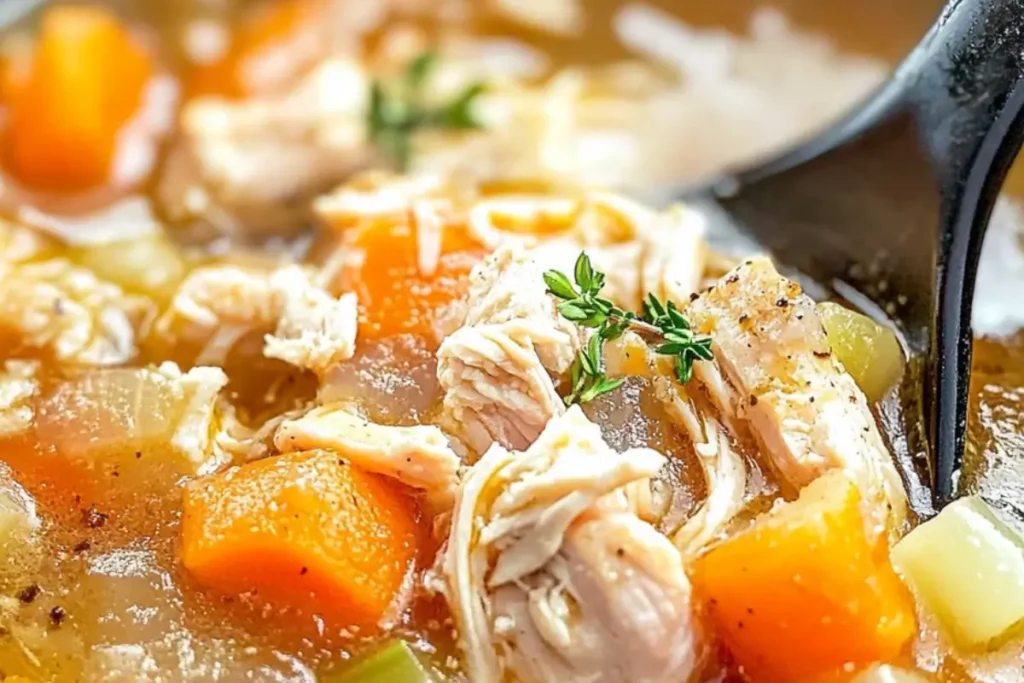 Featured image of Gluten-Free Chicken Noodle Soup, showcasing tender chicken, colorful vegetables, and gluten-free noodles in a warm, inviting bowl
